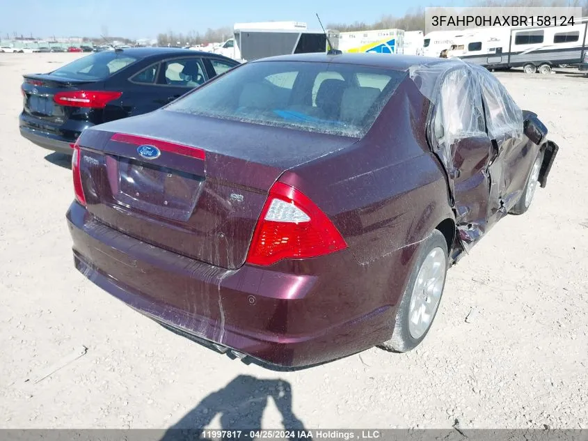 2011 Ford Fusion Se VIN: 3FAHP0HAXBR158124 Lot: 11997817