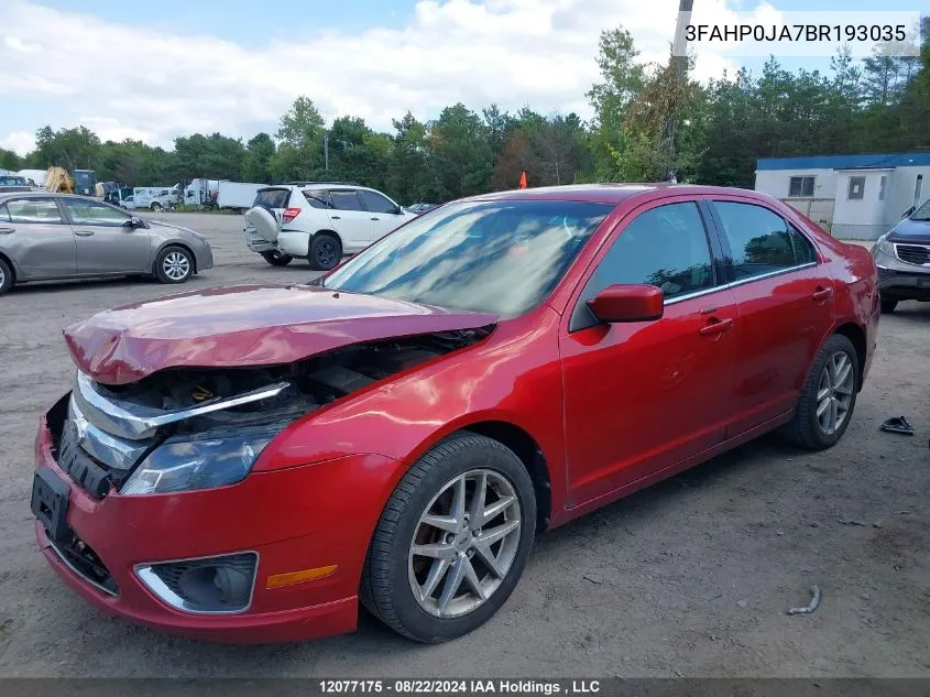 2011 Ford Fusion Sel VIN: 3FAHP0JA7BR193035 Lot: 12077175