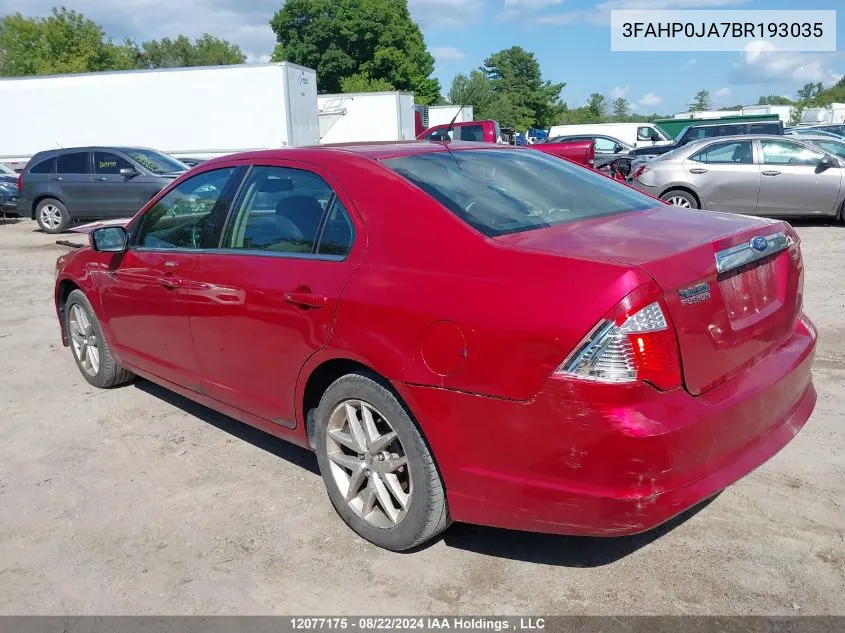 2011 Ford Fusion Sel VIN: 3FAHP0JA7BR193035 Lot: 12077175