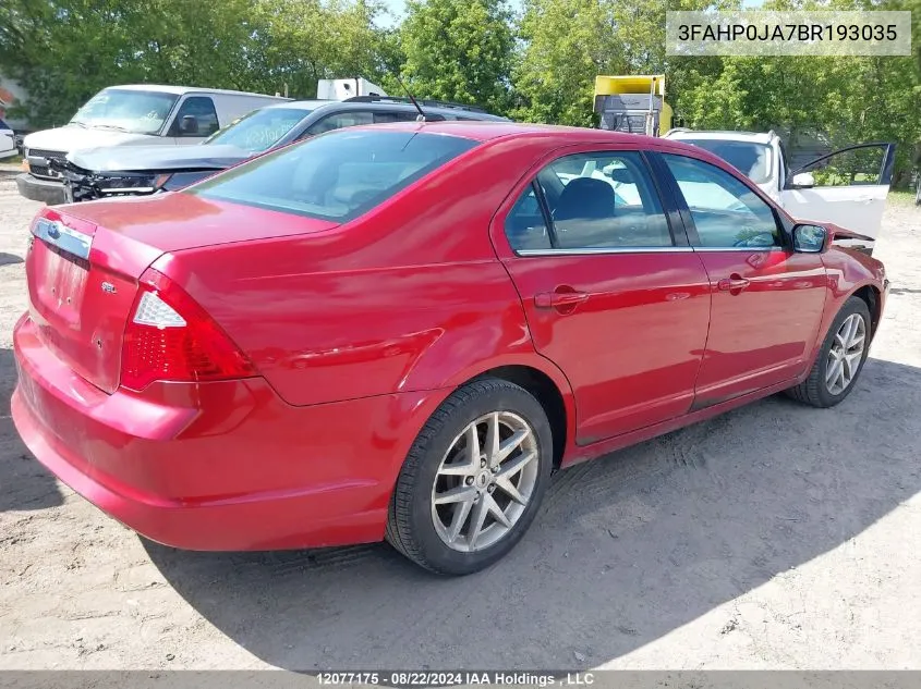 2011 Ford Fusion Sel VIN: 3FAHP0JA7BR193035 Lot: 12077175