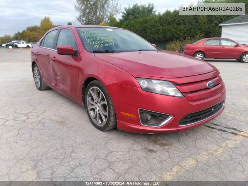 2011 Ford Fusion VIN: 3FAHP0HA6BR240285 Lot: 12114983