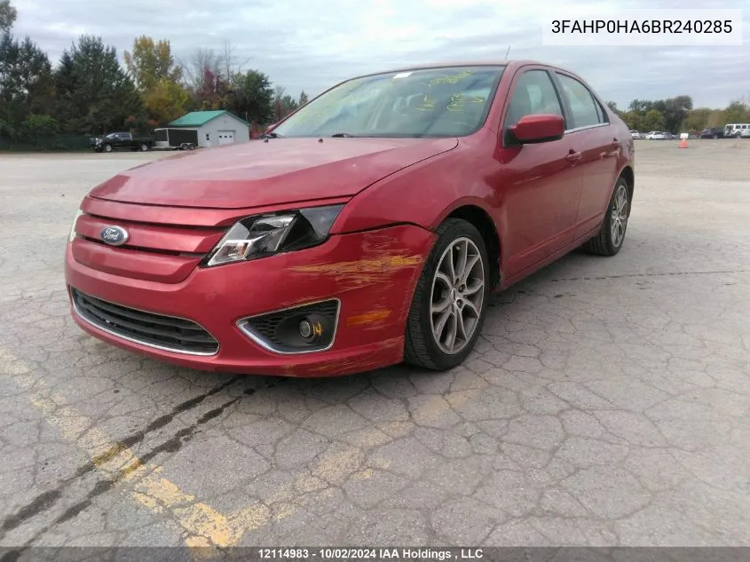 2011 Ford Fusion VIN: 3FAHP0HA6BR240285 Lot: 12114983