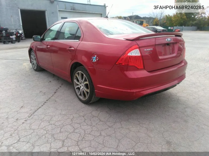 2011 Ford Fusion VIN: 3FAHP0HA6BR240285 Lot: 12114983