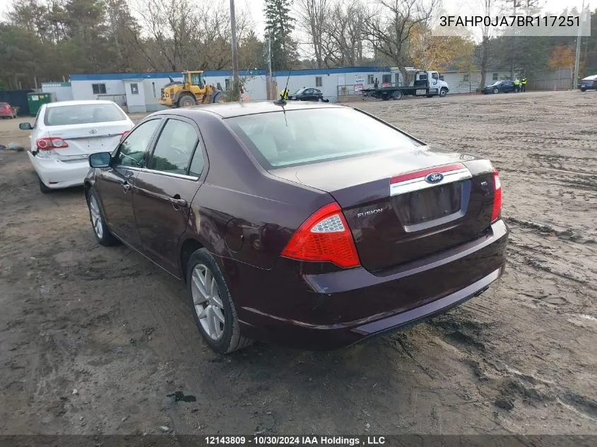 2011 Ford Fusion Sel VIN: 3FAHP0JA7BR117251 Lot: 12143809