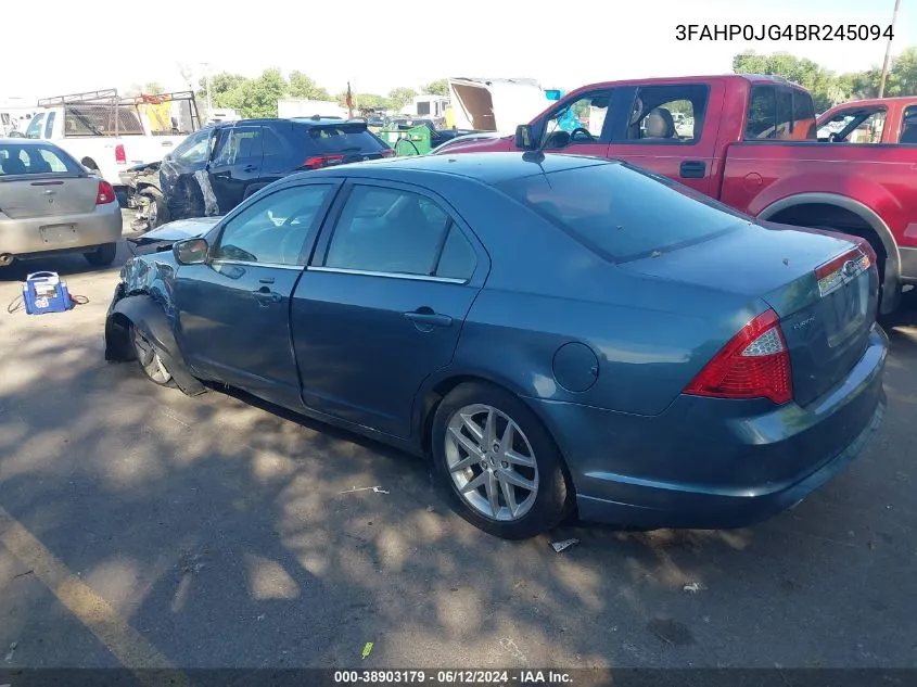 2011 Ford Fusion Sel VIN: 3FAHP0JG4BR245094 Lot: 38903179