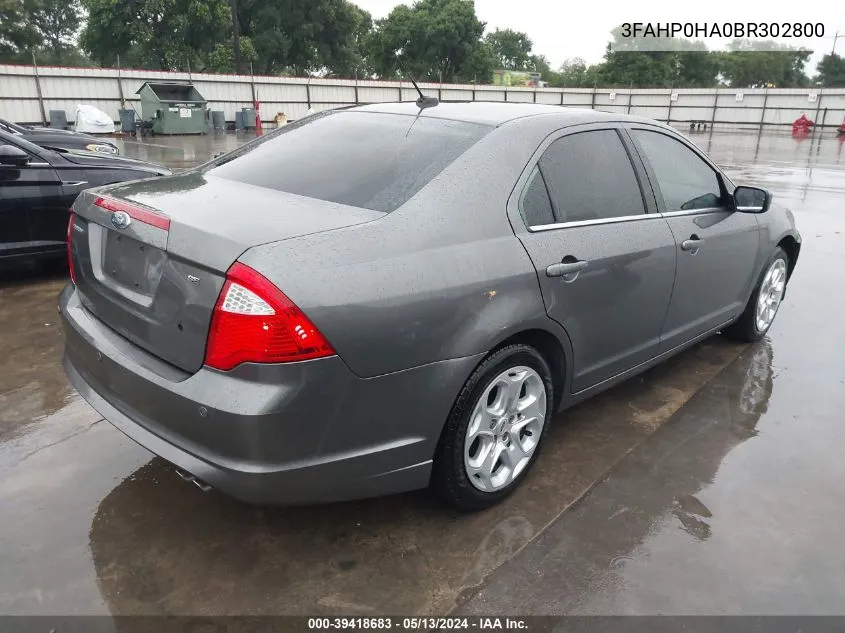 3FAHP0HA0BR302800 2011 Ford Fusion Se