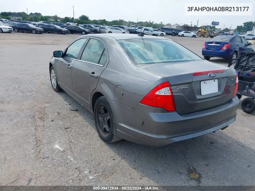 2011 Ford Fusion Se VIN: 3FAHP0HA0BR213177 Lot: 39472934