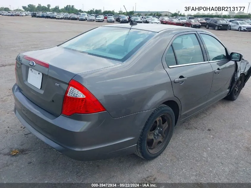 2011 Ford Fusion Se VIN: 3FAHP0HA0BR213177 Lot: 39472934