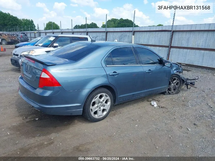 2011 Ford Fusion Se VIN: 3FAHP0HAXBR131568 Lot: 39663702