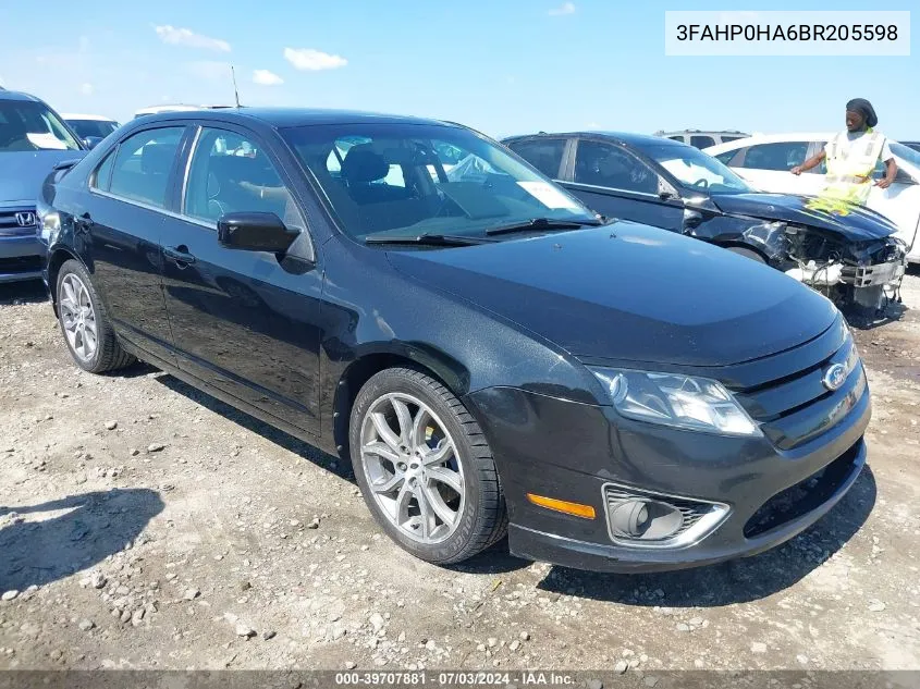 2011 Ford Fusion Se VIN: 3FAHP0HA6BR205598 Lot: 39707881