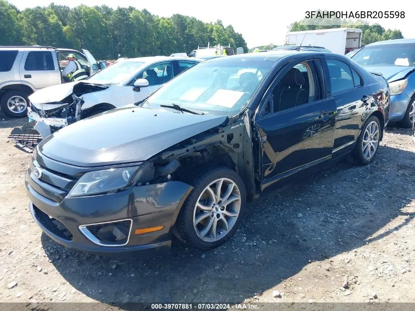 2011 Ford Fusion Se VIN: 3FAHP0HA6BR205598 Lot: 39707881