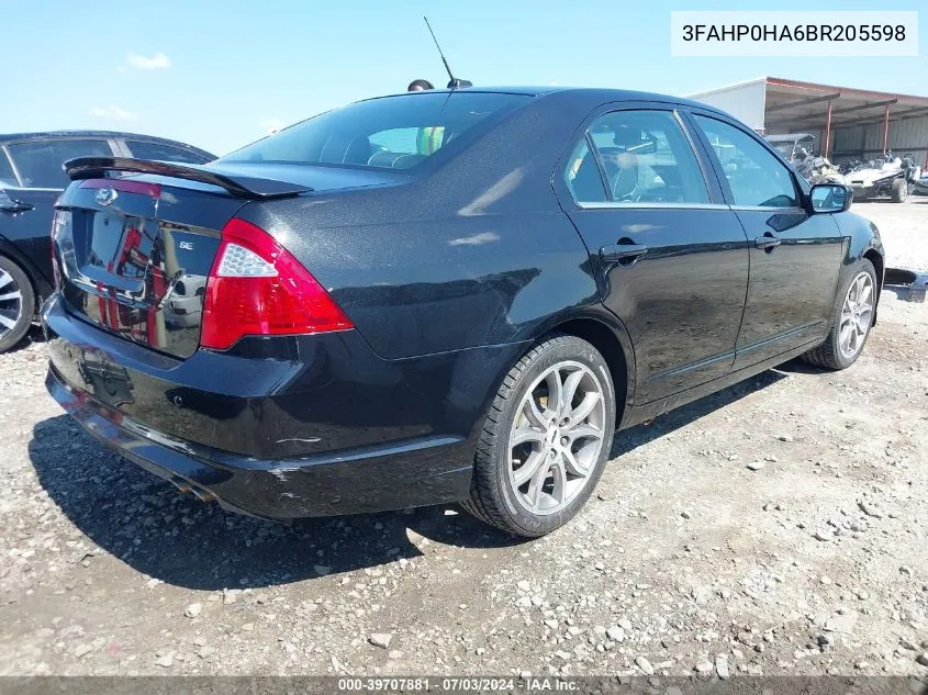 2011 Ford Fusion Se VIN: 3FAHP0HA6BR205598 Lot: 39707881