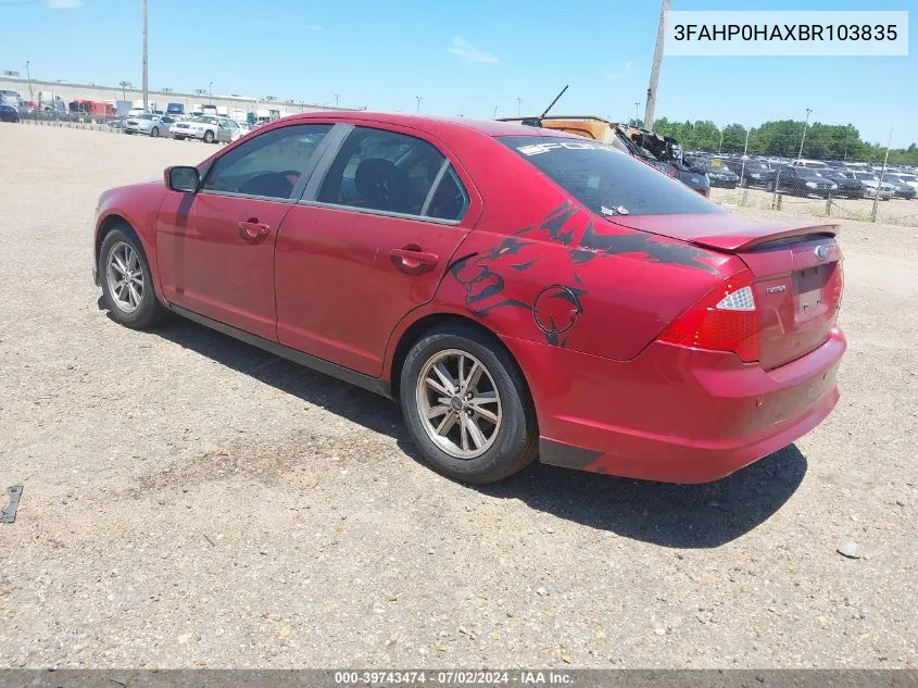 2011 Ford Fusion Se VIN: 3FAHP0HAXBR103835 Lot: 39743474