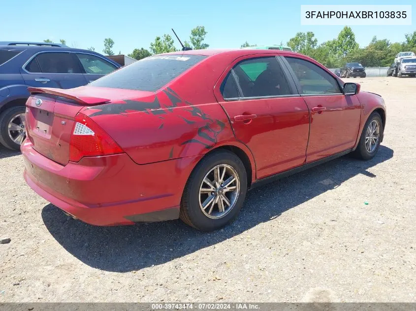 2011 Ford Fusion Se VIN: 3FAHP0HAXBR103835 Lot: 39743474