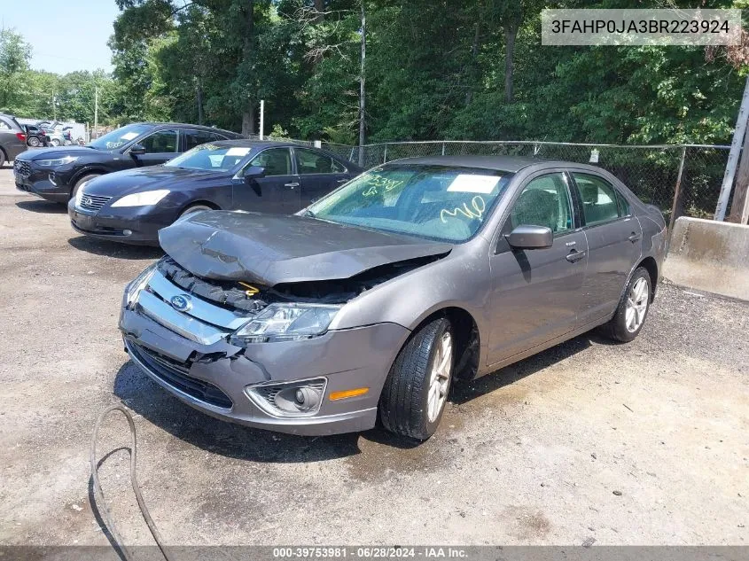 2011 Ford Fusion Sel VIN: 3FAHP0JA3BR223924 Lot: 39753981