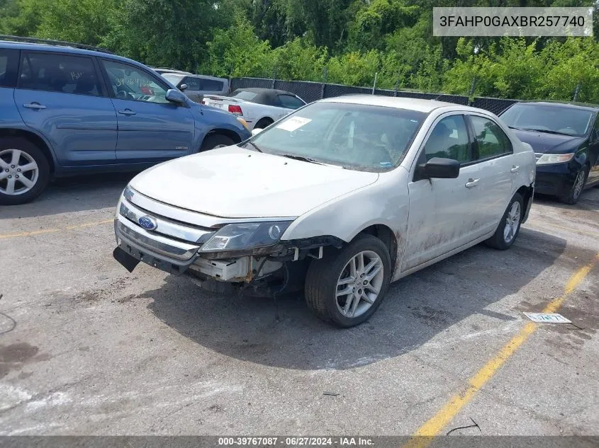 2011 Ford Fusion S VIN: 3FAHP0GAXBR257740 Lot: 39767087