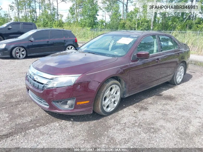 2011 Ford Fusion Se VIN: 3FAHP0HA8BR346981 Lot: 39772047