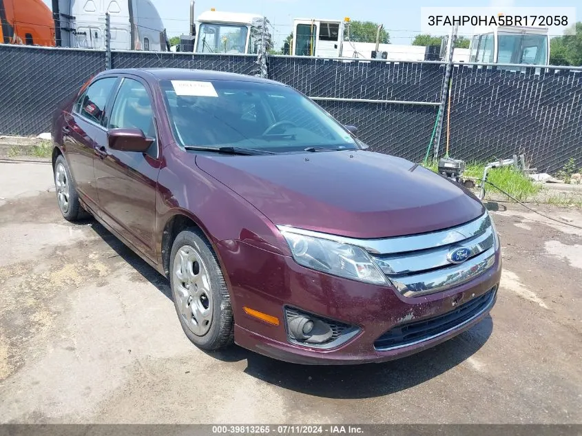 2011 Ford Fusion Se VIN: 3FAHP0HA5BR172058 Lot: 39813265