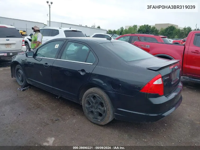 2011 Ford Fusion Se VIN: 3FAHP0HA3BR319039 Lot: 39890221