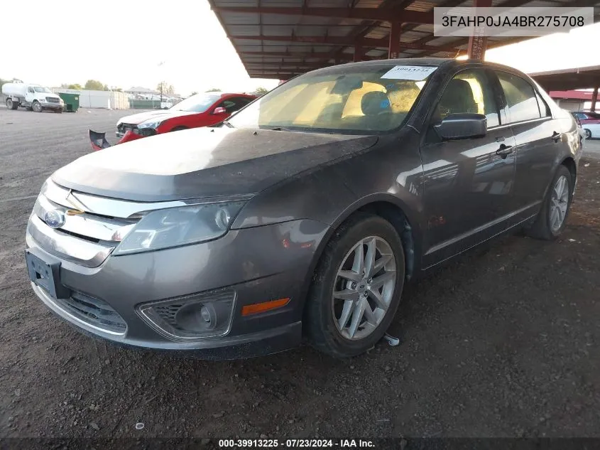 2011 Ford Fusion Sel VIN: 3FAHP0JA4BR275708 Lot: 39913225