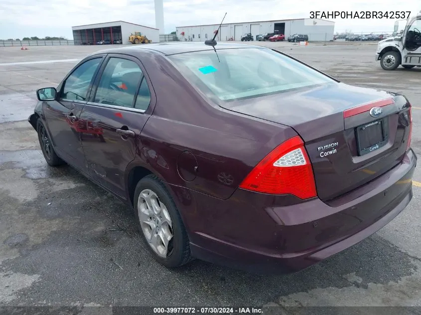 2011 Ford Fusion Se VIN: 3FAHP0HA2BR342537 Lot: 39977072