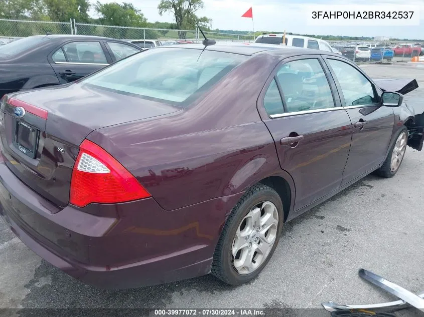 2011 Ford Fusion Se VIN: 3FAHP0HA2BR342537 Lot: 39977072