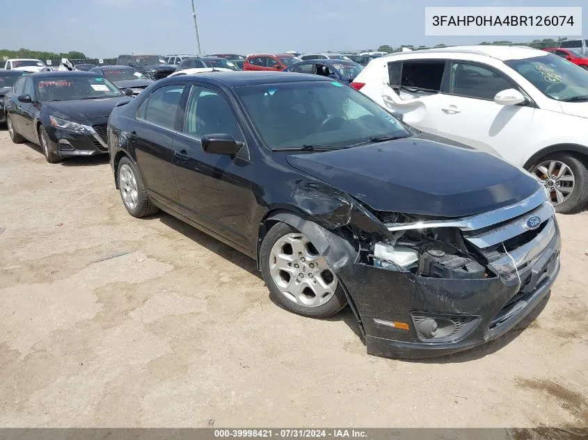 2011 Ford Fusion Se VIN: 3FAHP0HA4BR126074 Lot: 39998421