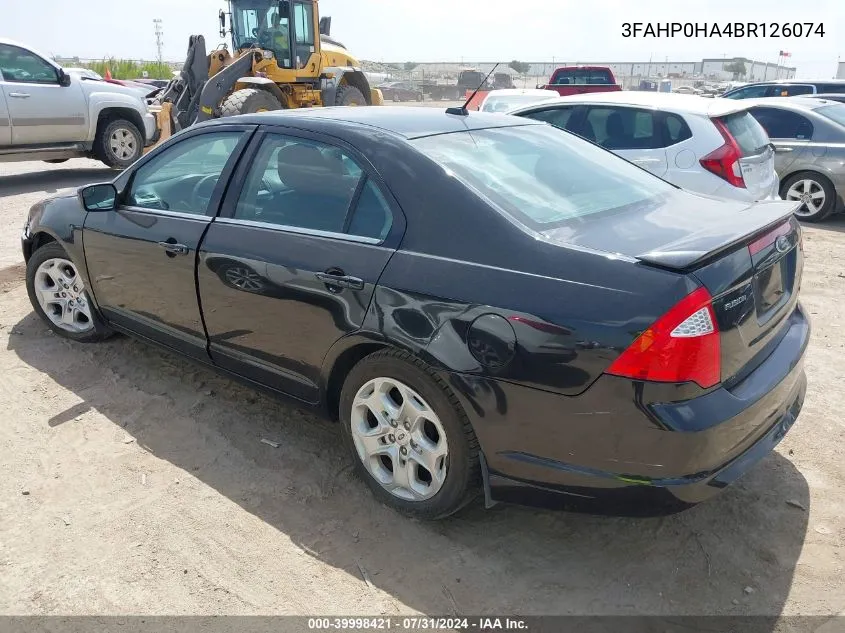 2011 Ford Fusion Se VIN: 3FAHP0HA4BR126074 Lot: 39998421