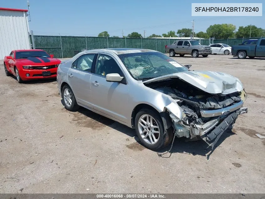 2011 Ford Fusion Se VIN: 3FAHP0HA2BR178240 Lot: 40016068