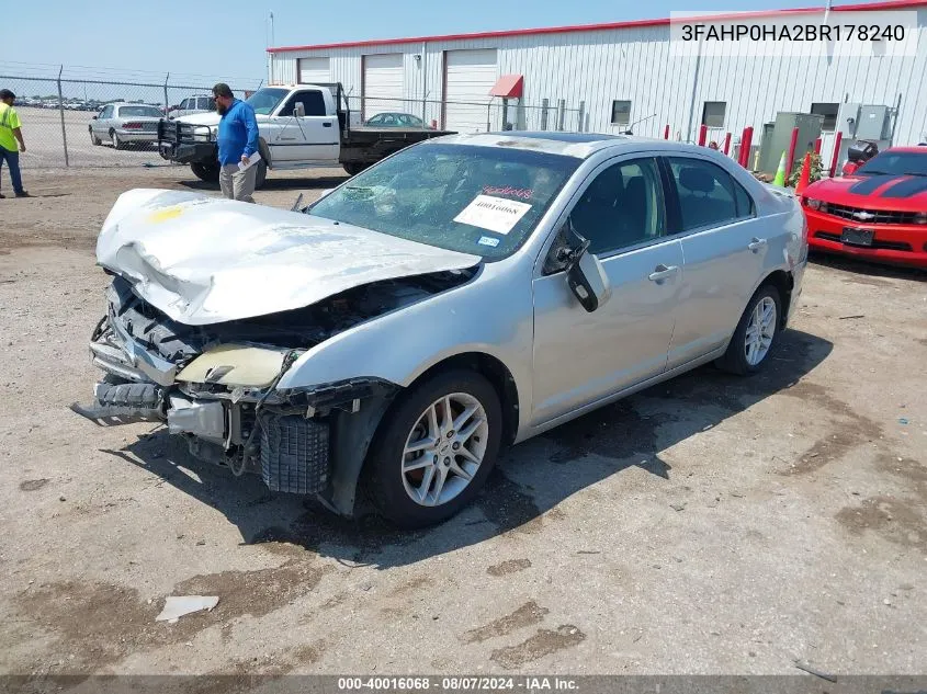 2011 Ford Fusion Se VIN: 3FAHP0HA2BR178240 Lot: 40016068