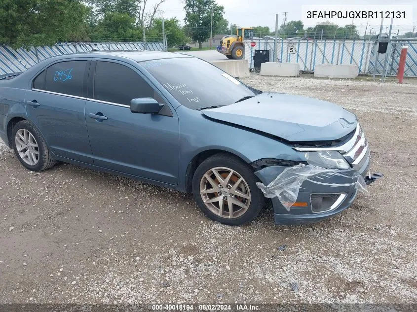 2011 Ford Fusion Sel VIN: 3FAHP0JGXBR112131 Lot: 40018194