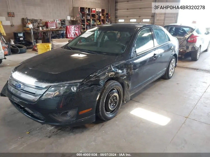 2011 Ford Fusion Se VIN: 3FAHP0HA4BR320278 Lot: 40051836