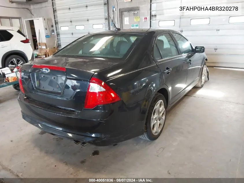 3FAHP0HA4BR320278 2011 Ford Fusion Se