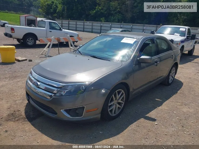 2011 Ford Fusion Sel VIN: 3FAHP0JA0BR258081 Lot: 40051949