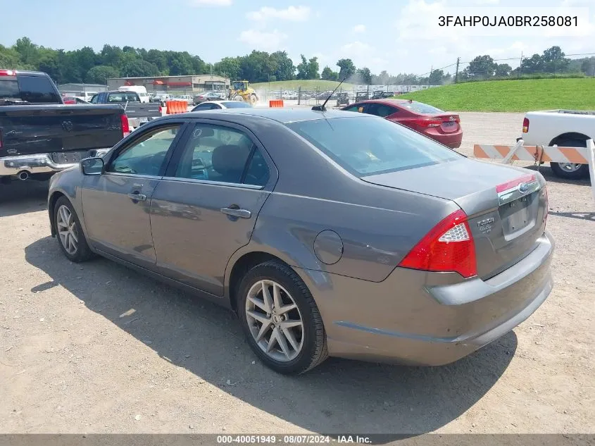 2011 Ford Fusion Sel VIN: 3FAHP0JA0BR258081 Lot: 40051949