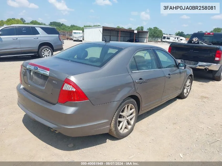 2011 Ford Fusion Sel VIN: 3FAHP0JA0BR258081 Lot: 40051949