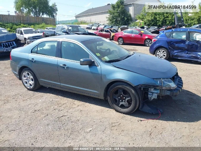 2011 Ford Fusion Se VIN: 3FAHP0HA0BR184599 Lot: 40069723