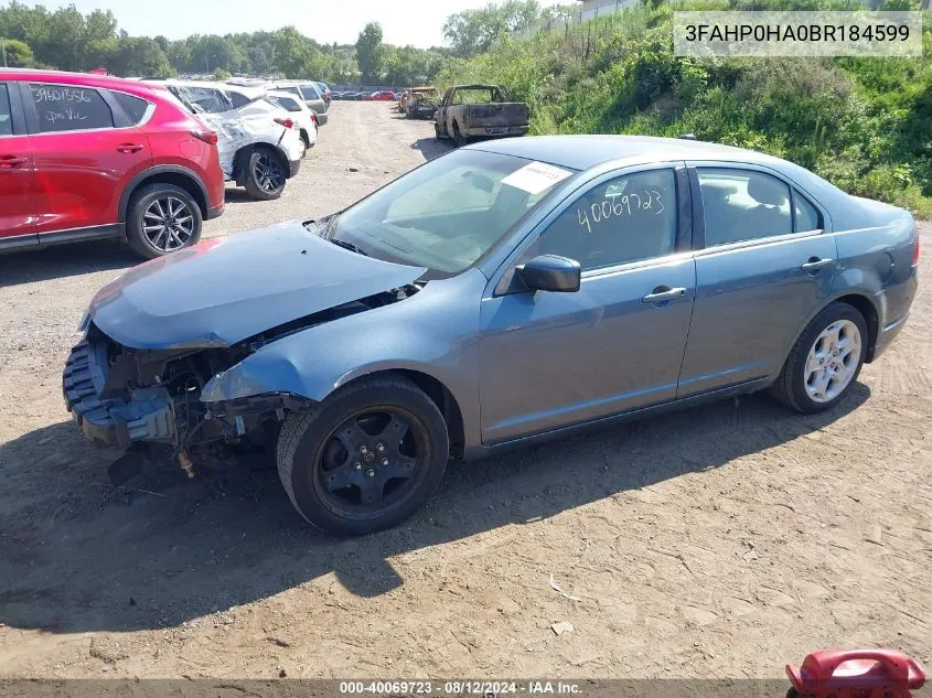 2011 Ford Fusion Se VIN: 3FAHP0HA0BR184599 Lot: 40069723