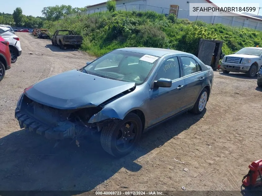 2011 Ford Fusion Se VIN: 3FAHP0HA0BR184599 Lot: 40069723