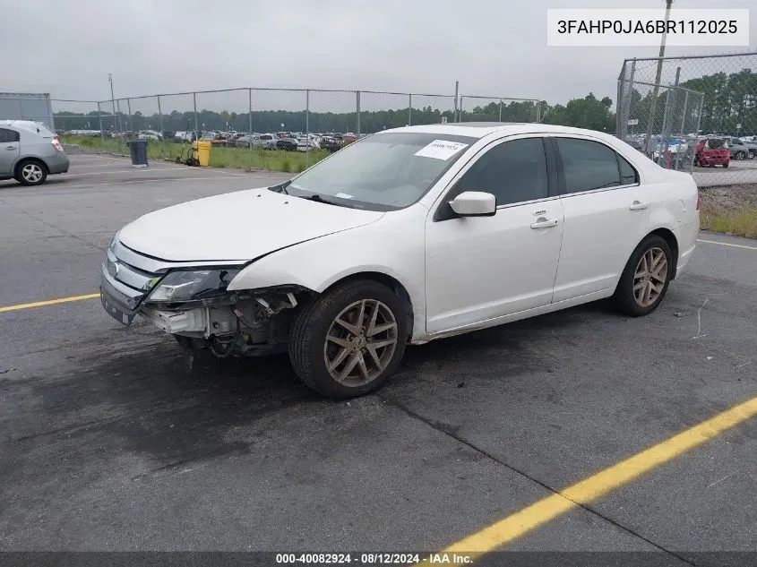 2011 Ford Fusion Sel VIN: 3FAHP0JA6BR112025 Lot: 40082924