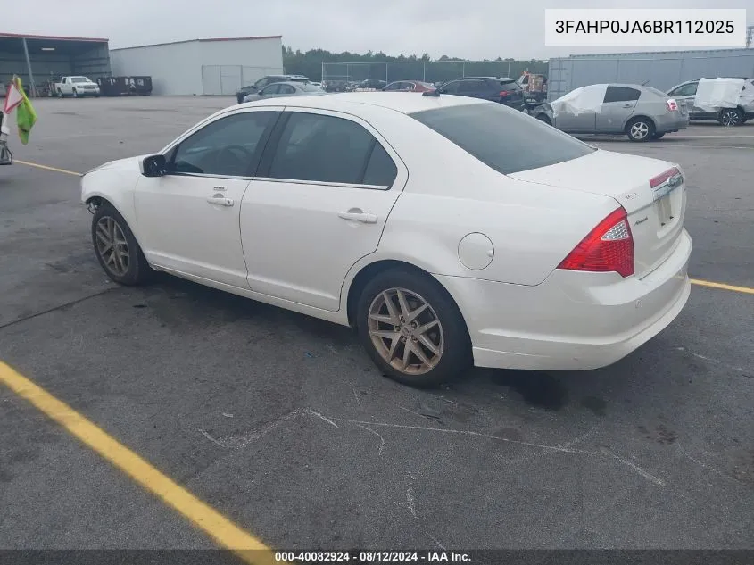 2011 Ford Fusion Sel VIN: 3FAHP0JA6BR112025 Lot: 40082924