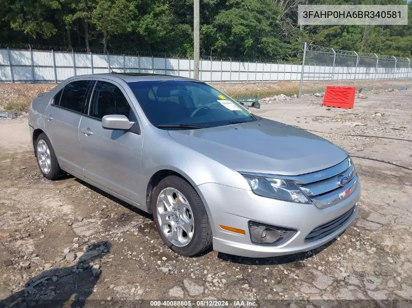 2011 Ford Fusion Se VIN: 3FAHP0HA6BR340581 Lot: 40088805