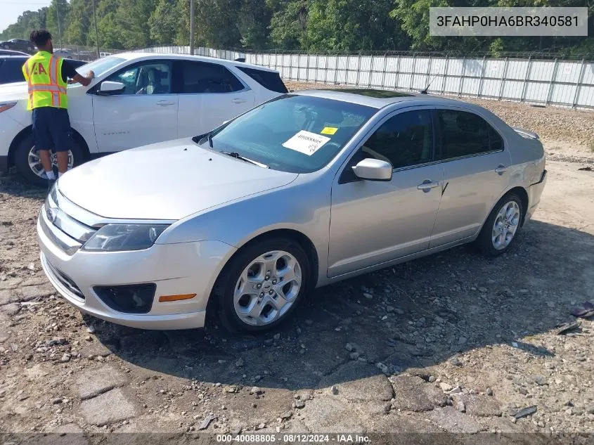 2011 Ford Fusion Se VIN: 3FAHP0HA6BR340581 Lot: 40088805