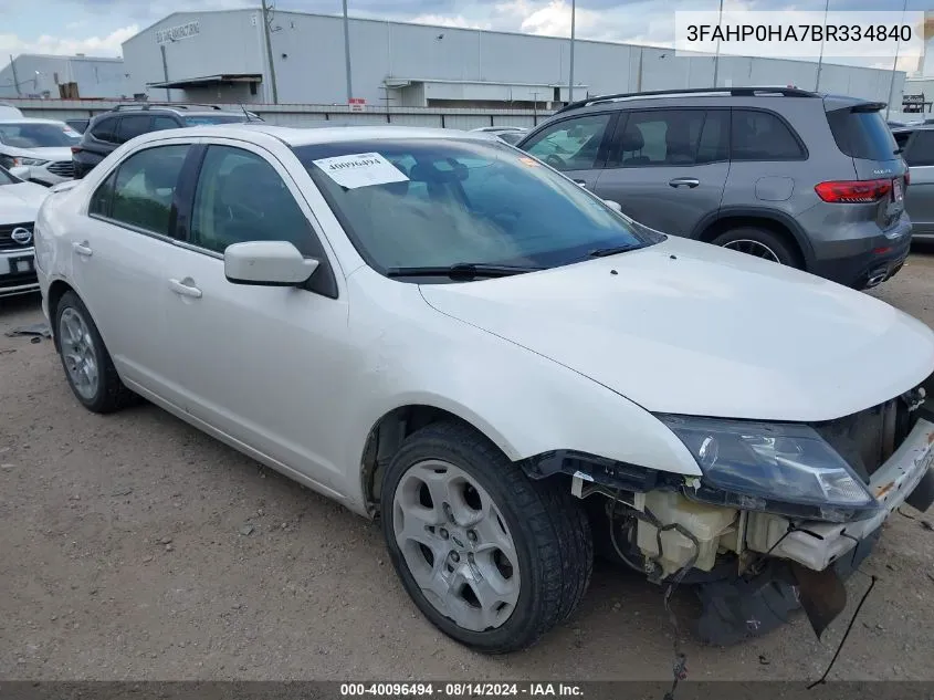 2011 Ford Fusion Se VIN: 3FAHP0HA7BR334840 Lot: 40096494