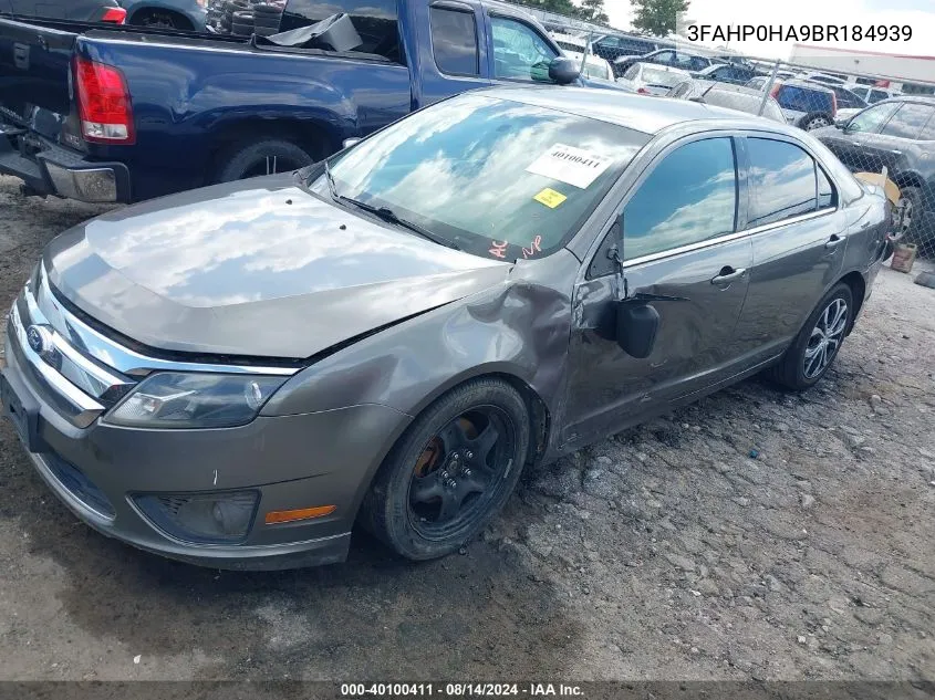 2011 Ford Fusion Se VIN: 3FAHP0HA9BR184939 Lot: 40100411