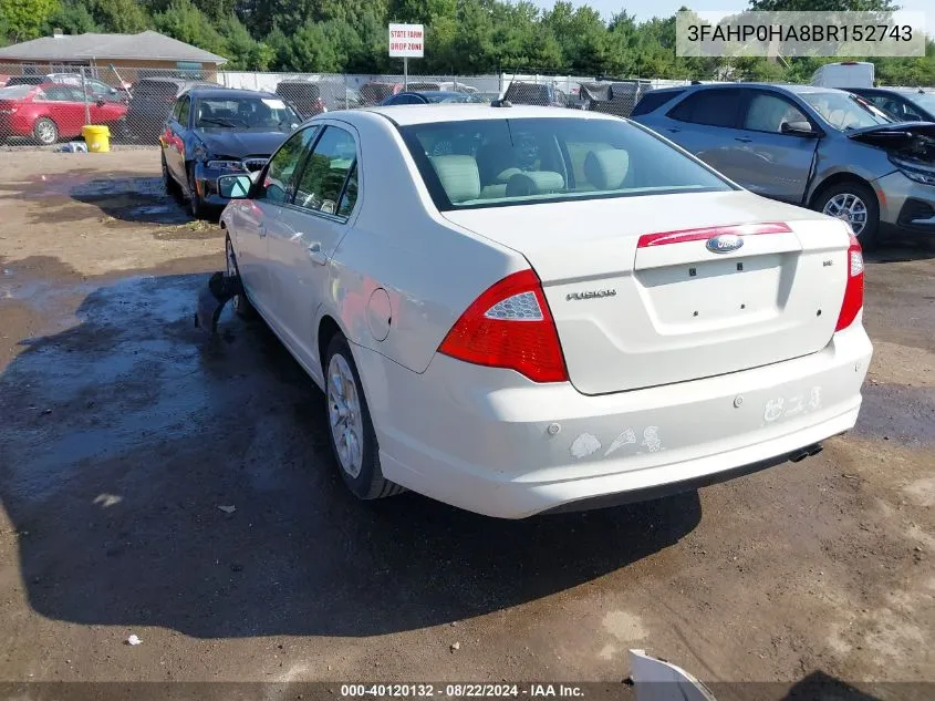 2011 Ford Fusion Se VIN: 3FAHP0HA8BR152743 Lot: 40120132