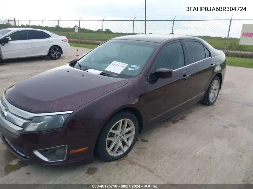 2011 Ford Fusion Sel VIN: 3FAHP0JA6BR304724 Lot: 40125710