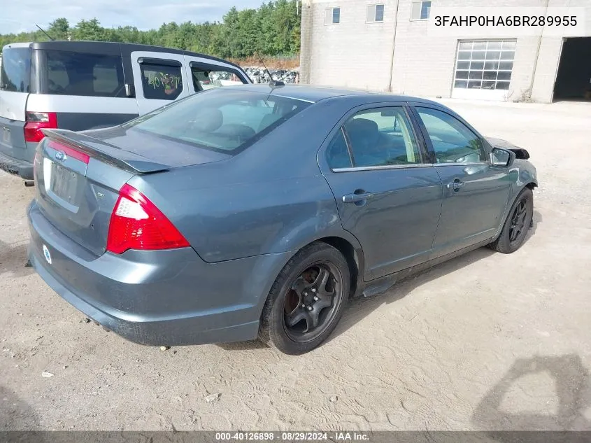 2011 Ford Fusion Se VIN: 3FAHP0HA6BR289955 Lot: 40126898