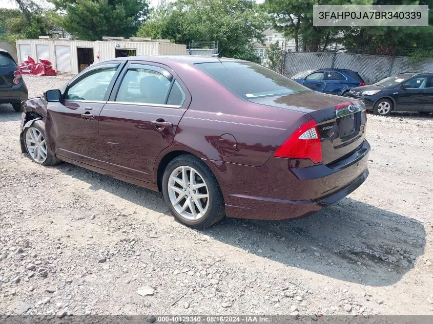 2011 Ford Fusion Sel VIN: 3FAHP0JA7BR340339 Lot: 40129340