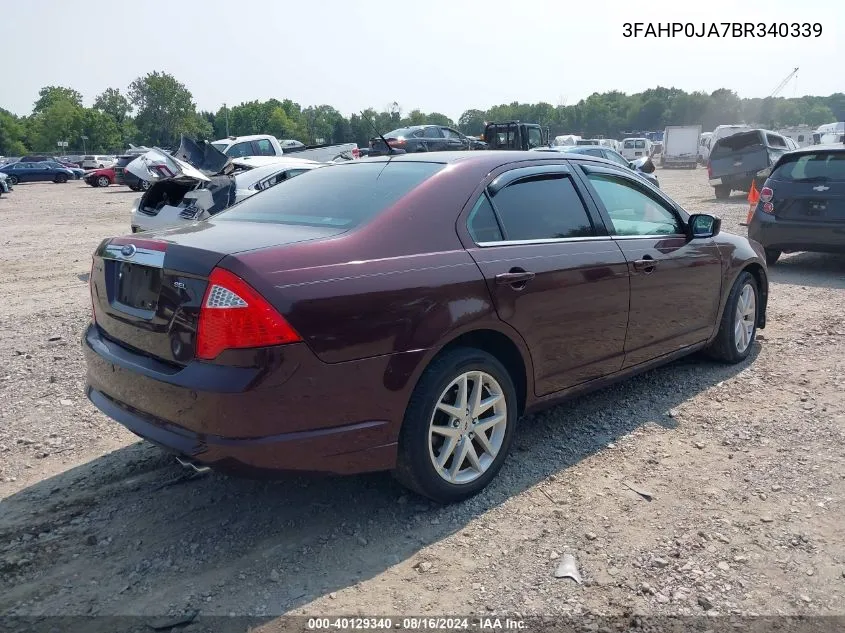 2011 Ford Fusion Sel VIN: 3FAHP0JA7BR340339 Lot: 40129340